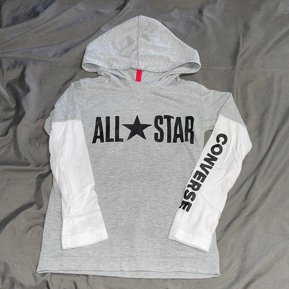 All Star Converse Kid Boy Lightweight Long Sleeve Tee with Hoodie - Picture 1 of 5